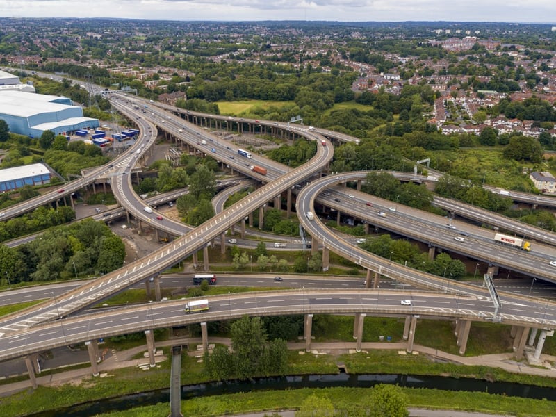 Spaghetti Junction or the Gravelly Hill Interchange is a complex or massively intertwined road traffic interchange that resembles spaghetti. Not to be mistaken for food! (Photo - National Highways)