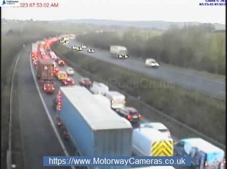 Traffic building on the M1 northbound near Wakefield following the crash on Tuesday morning