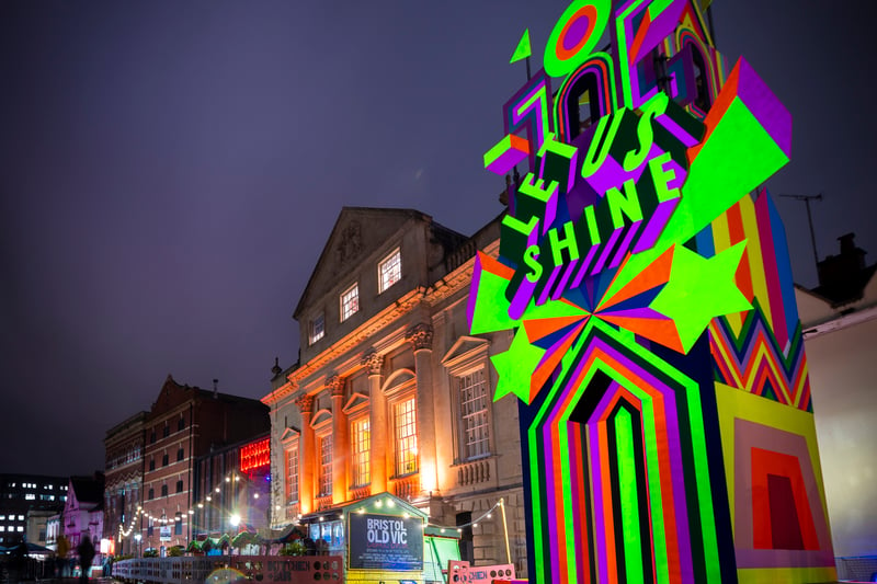 Morag Myerscough’s colourful installation Let Us Shine outside the Bristol Old Vic in King Street (Photo: Andre Pattenden)