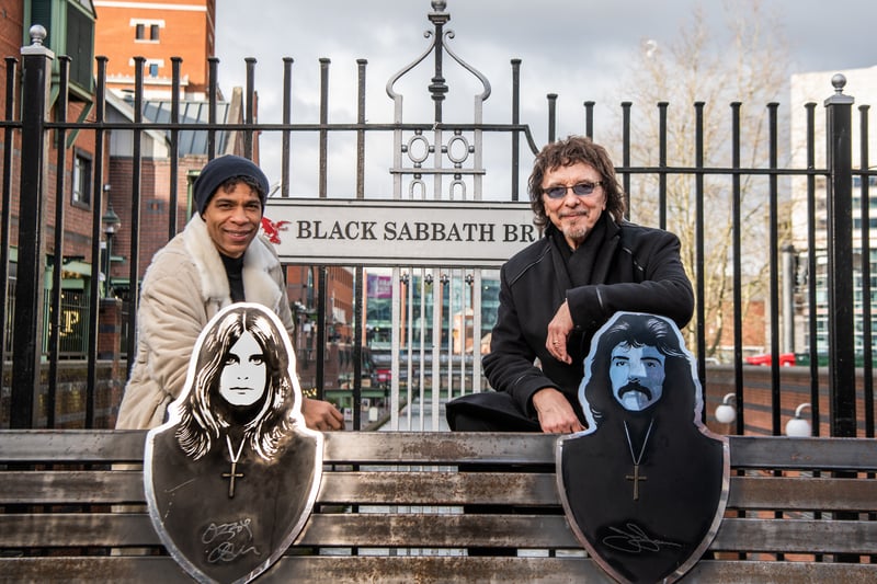 The Black Sabbath Bridge in Birmingham pays tribute to the band that formed in the city in the 1960s and gained worldwide fame. (Pictured- Carlos Acosta and Tony Iommi /Photo  - Photo Drew Tommons)