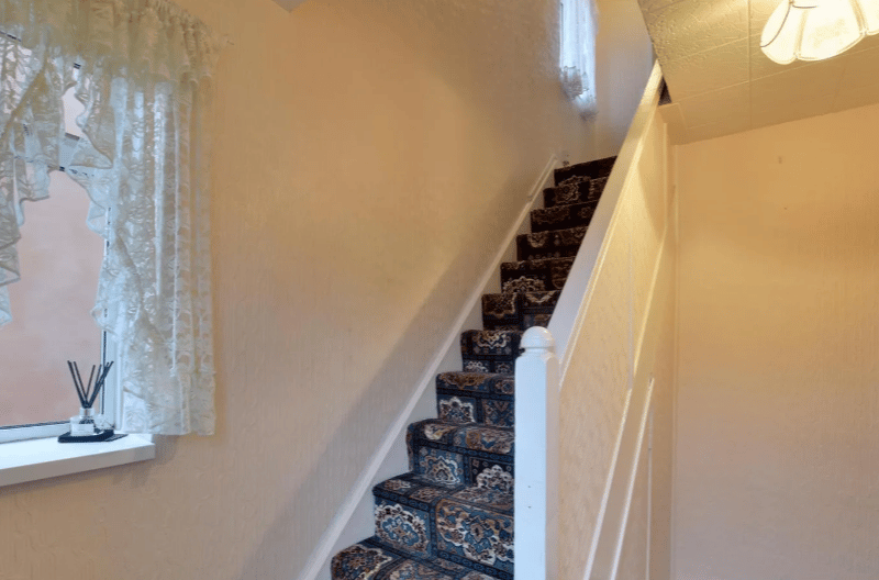 The stairs leading upstairs are in good condition and  they can be kept as they are, but would need minimal work to change them if you wish