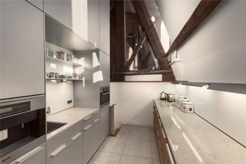 The modern kitchen inside the apartment opposite St Pancras station