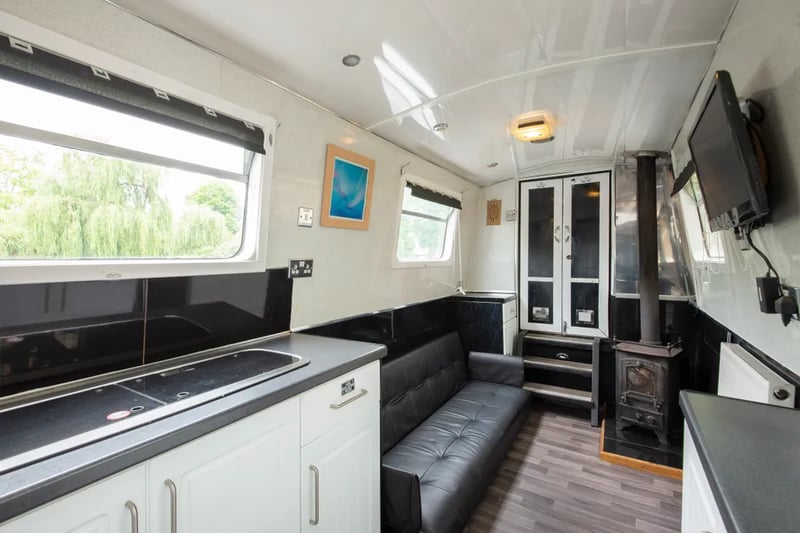 The modern interior inside the house boat