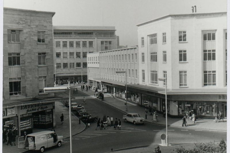 Now fully pedestrianised, this busy image from the late 60s shows Jones and Co (later Debenhams) situated on The Horsefair at the end of Merchant Street.
