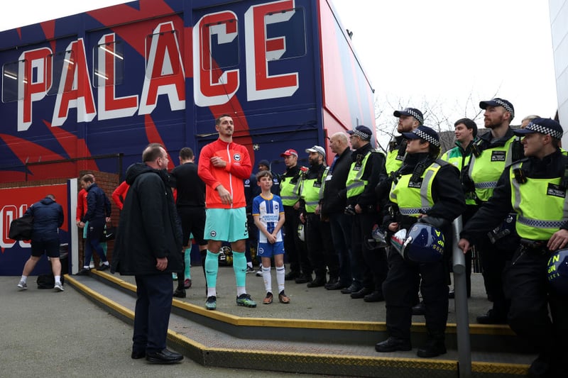 Lewis Dunk of Brighton & Hove Albion lines up prior to the Premier League match