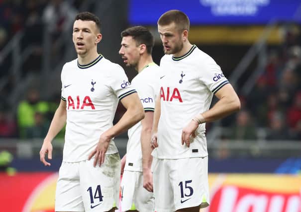  Ivan Perisic (L) and Eric Dier of Tottenham Hotspur look on during the UEFA Champions League round of 16 leg one match between AC Milan  (Photo by Marco Luzzani/Getty Images)and Tottenham