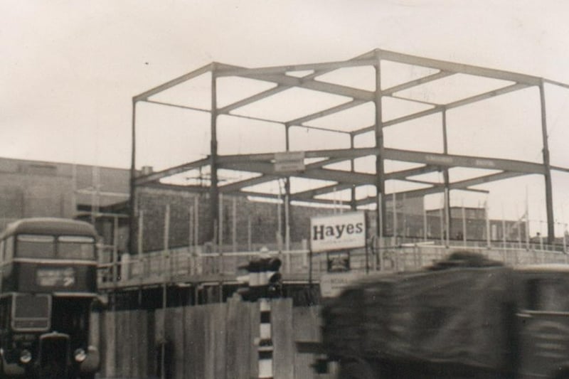 Hayes builders set up framework for structures on Union Street.