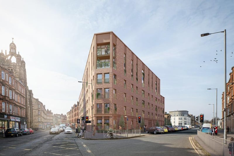 Planning chiefs gave the green light for 50 flats to be developed on the former site of Arnold Clark in Glasgow's Southside. There are to be four one bedroom flats, 33 with two bedrooms and 13 three bedroom properties at 640 Pollokshaws Road