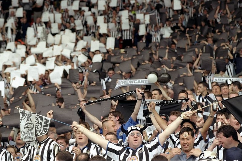 Newcastle supporters get behind their side and put on a display of black and white cards ahead of the final.