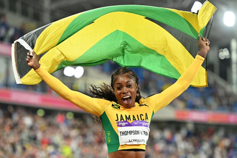 Jamaica Day became one of the huge focal points of the Commonwealth Games with a day of celebration around the big screen in Victorial Square. Here’s Jamaican Gold medalist Elaine Thompson-Herah celebrating after the Women’s 100m final athletics event at the Alexander Stadium on day six 