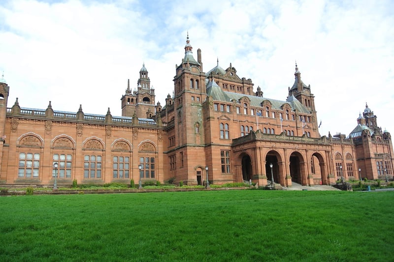 The construction of Kelvingrove was partly financed by the proceeds of the 1888 International Exhibition held in Kelvingrove Park. The gallery was designed by Sir John W. Simpson and E.J. Milner Allen, and opened in 1901 as the Palace of Fine Arts for the Glasgow International Exhibition held in that year. It’s built in a Spanish Baroque style, unique for Glasgow, but it followed the Glaswegian tradition of using Locharbriggs red sandstone. 
The centrepiece of the Centre Hall is a concert pipe organ constructed and installed by Lewis & Co. The organ was originally commissioned as part of the Glasgow International Exhibition, held in Kelvingrove Park in 1901. When the 1901 exhibition ended, a Councillor urged the Glasgow Corporation (now Glasgow Council) to purchase the organ, stating that without it, “the art gallery would be a body without a soul”. There’s a popular urban myth that the building was accidentally built back-to-front, and the architect jumped from one of the towers in despair upon realising his mistake. In reality, the grand entrance was always intended to face into Kelvingrove Park.