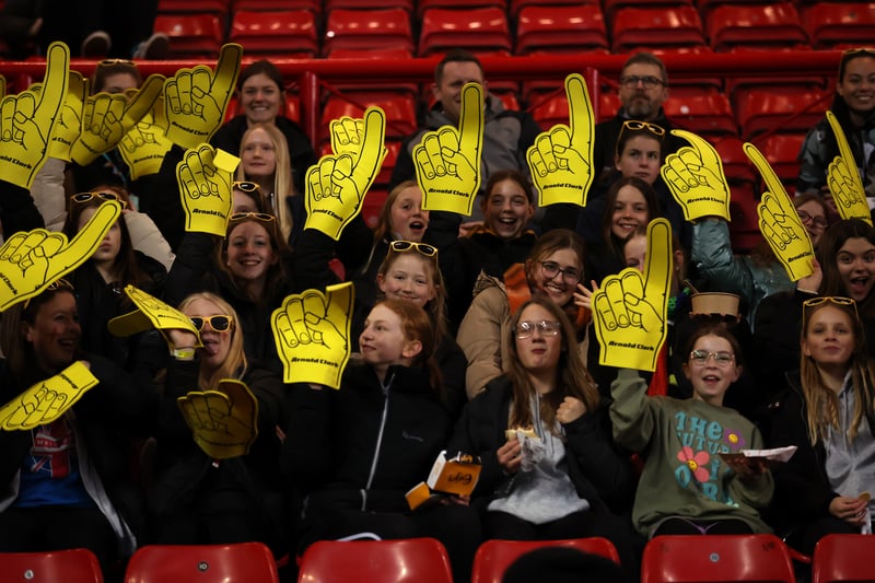 A section off ans with foam fingers as they show they’re ready to support the Three Lionesses. 
