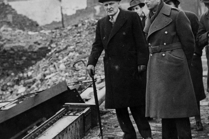 On February 5, the Duke of Kent visited the city to boost morale after the heavy bombing it had suffered. Here he is seen inspecting the ruins of the Woolworth’s store in the Castle Street shopping district. Just a handful of buildings in the area survived the Blitz though these were all cleared to make way for the Castle Park development in the 60s.