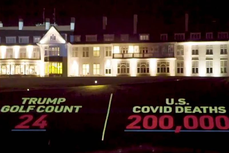 A video was created by the group in September 2020 showing the number of times then US President Donald Trump had played golf during the coronavirus pandemic and the total Covid-19 deaths in the United States. They projected this on to his Trump Turnberry resort.