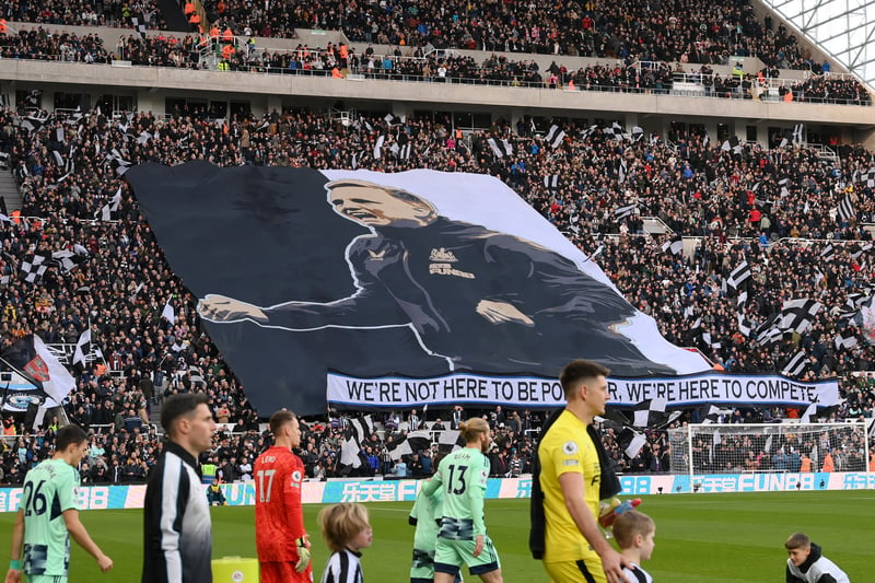 Newcastle United fans unveil a tifo of Eddie Howe, Manager of Newcastle United, prior to the Premier League match between Newcastle United and Fulham FC at St. James Park on January 15