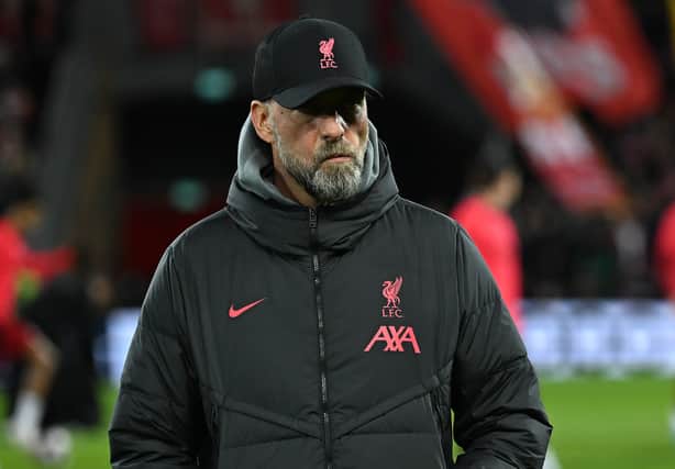 Jurgen Klopp manager of Liverpool during the UEFA Champions League round of 16 leg one match between Liverpool FC and Real Madrid at Anfield on February 21, 2023 in Liverpool, England. (Photo by Andrew Powell/Liverpool FC via Getty Images)