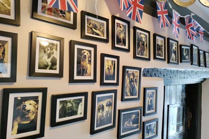 The pub not only has an exhibition of black and white portraits of regulars, but also their dogs!