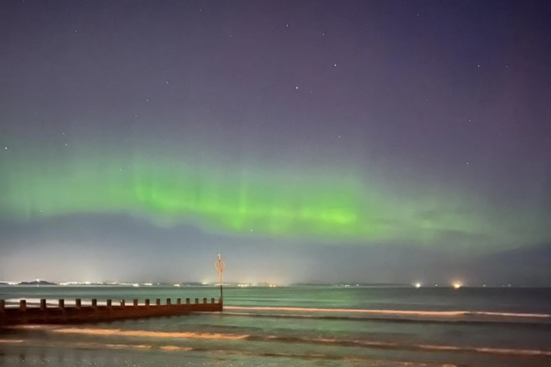 The northern lights over Portobello beach in Edinburgh on Monday February 27, 2023.