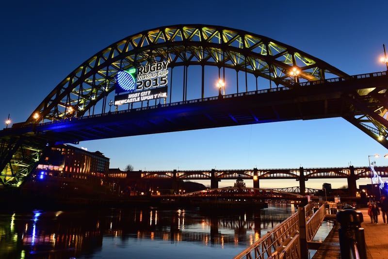In 2015, the Tyne Bridge displayed the logo the Rugby Union World Cup taking place that year.