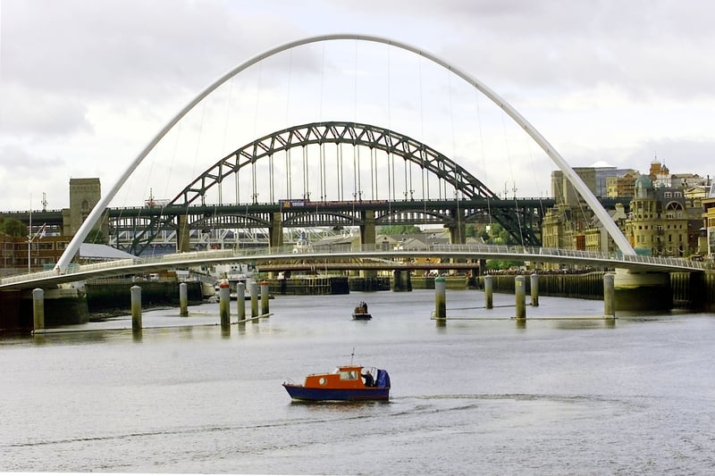 The Tyne Bridge and neighbouring Millenium Bridge photographed in 2001.