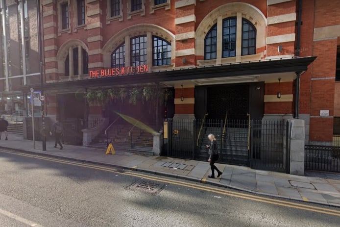 The Blues Kitchen is both a restaurant/bar and popular music venue. It ranks seventh in the OpenTable top ten most booked restaurants in Manchester. Credit: Google Maps
