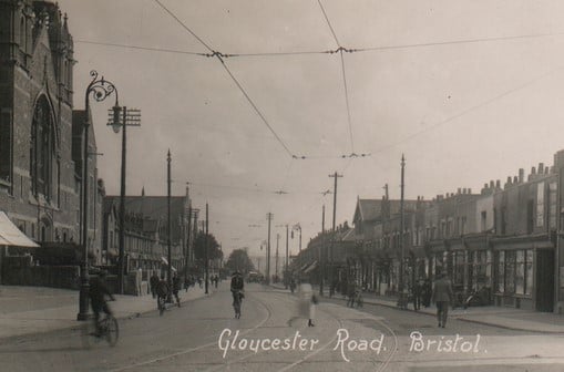 Cyclists have always populated Gloucester Road, as seen here during the 1930s.