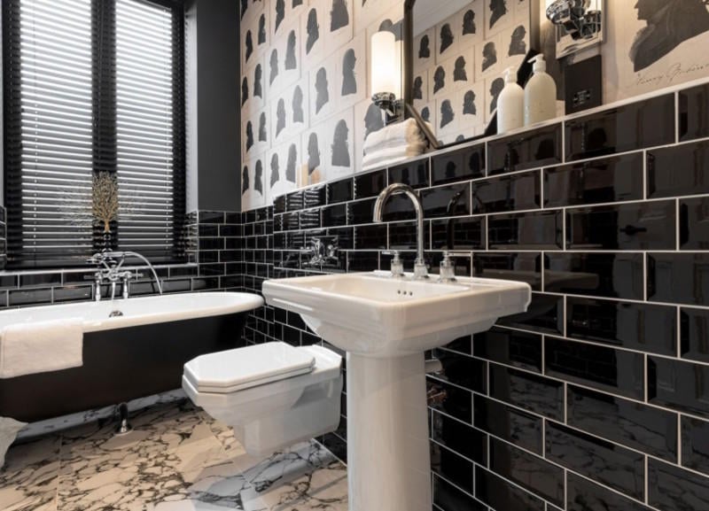 Luxurious bathroom with bathtub.