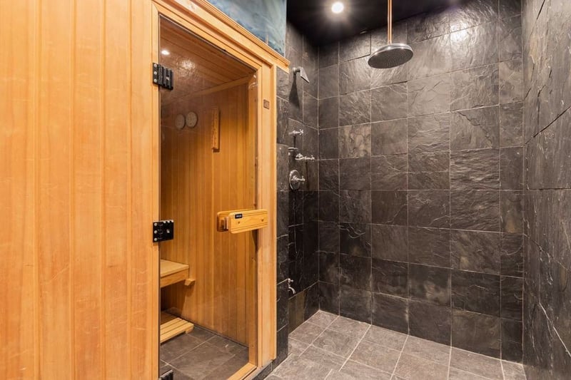 The sauna and shower area