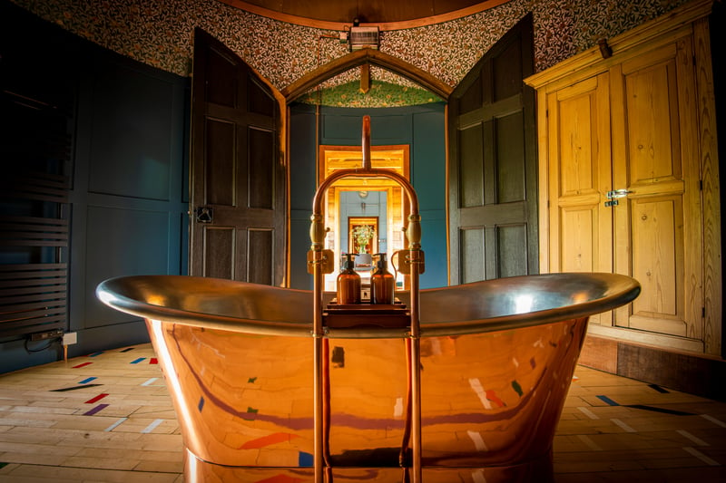 The forth shepherds hut forms the toilet/shower room and the final silo (three) is all about a one of kind luxury bathing experience with huge copper bathtub, over-sized mirror ball.