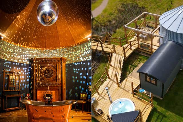The staycation lodge comes with a ‘sparkly’ bathing room and wilderness hot tub.