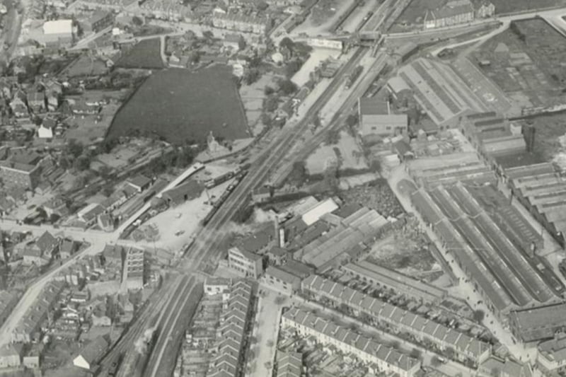 A stop on the line from Bristol to Gloucester or Bath, the station opened in 1866, before closure in 1966. The station, toward the top of this picture next to New Station Road, had two platforms. It was demolished after closure.