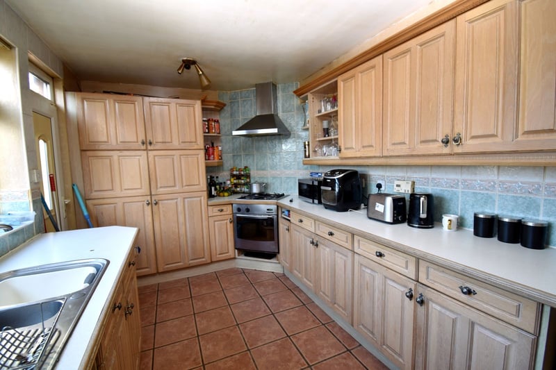 The kitchen on the ground floor inside the property 