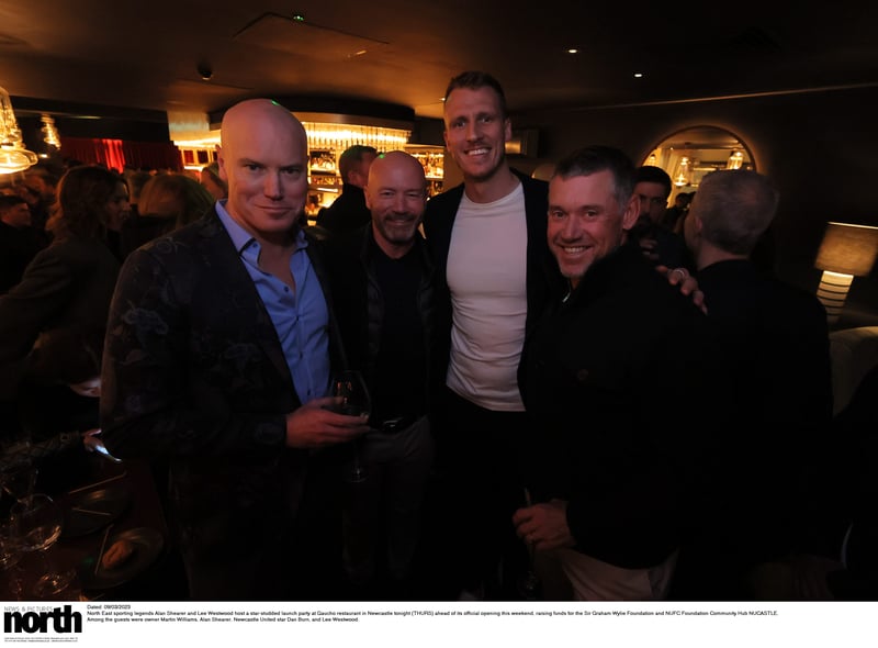 Alan Shearer, Lee Westwood and Dan Burn with Martin Williams.