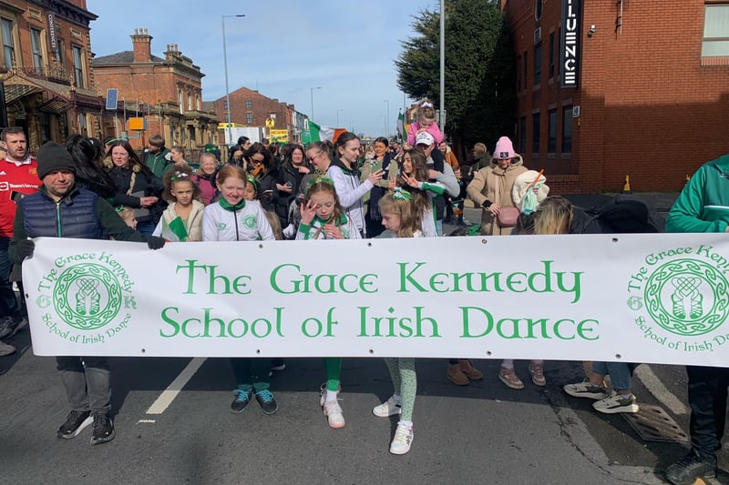 The Grace Kennedy School of Irish Dance taking part in the parade. Photo: Manchester Irish Festival