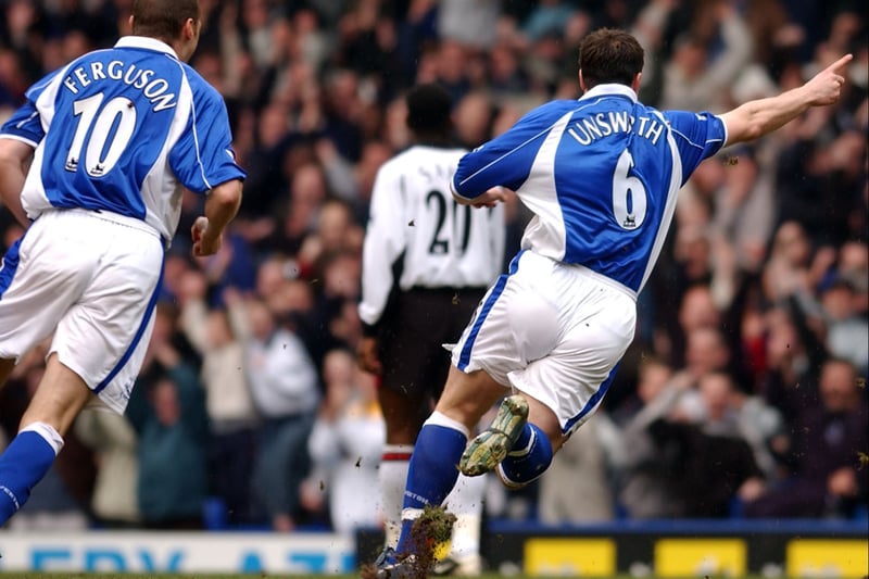 A long-throw in saw the ball fall on the half-volley for Unsworth to strike and the left-back made no mistake as he made perfect contact with the ball to fire into the bottom corner to give Everton the league. That was one of 40 goals he scored across 333 appearances.
