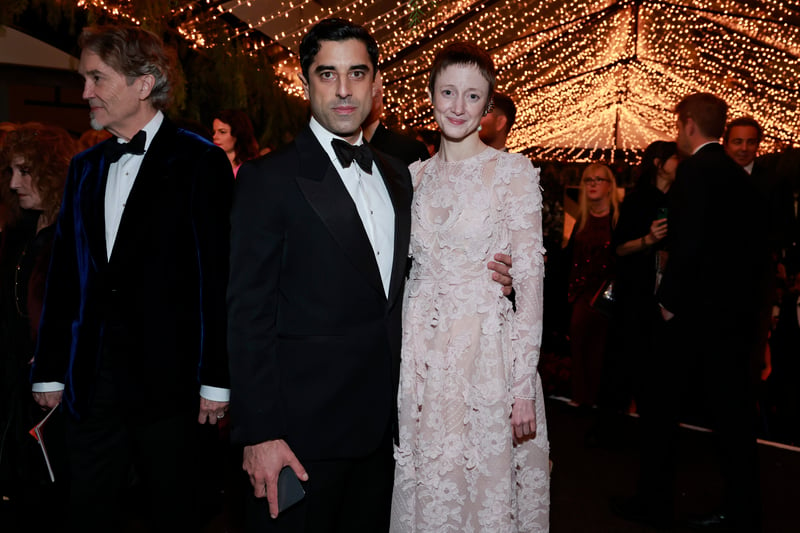  Karim Salem and Andrea Riseborough. Riseborough wore a pretty custom Alexander McQueen made of pink lace while Salem looked smart in a tuxedo.