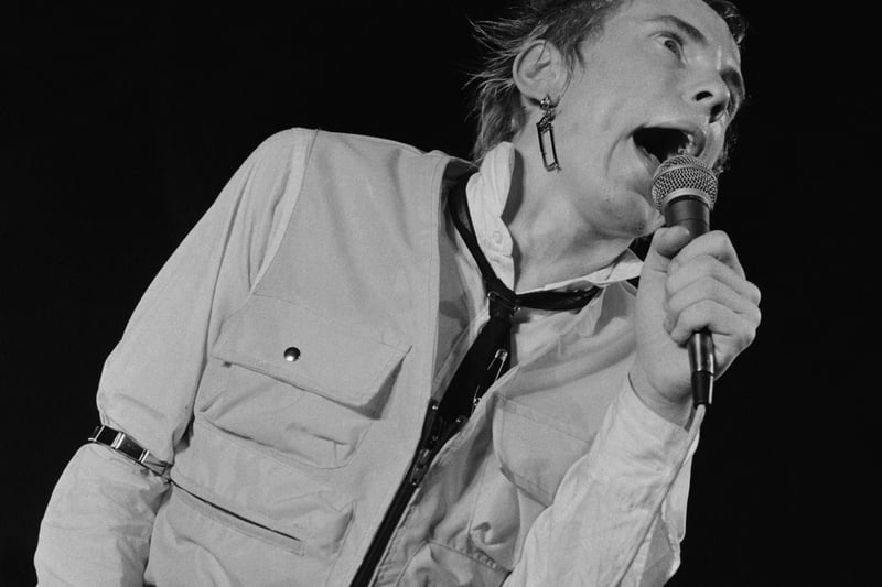 Johnny Rotten (John Lydon) singing with The Sex Pistols at the Electric Circus, in Collyhurst Credit: Getty