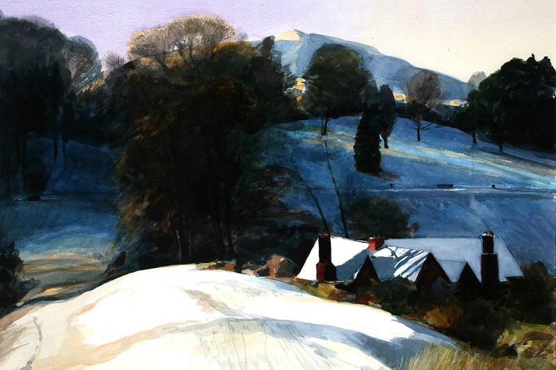 He was one of the four founder members of Birmingham’s Ikon Gallery. Prentice’s work features in the collections of the Victoria and Albert Museum in London, Birmingham Museum and Art Gallery, the Art Institute of Chicago, and several others. He was married to  quilt artist Dinah Prentice. He passed away in 2014. 
(Photo - Black Hill below British Camp WaterColour by David Prentice/Wikimedia Commons)
