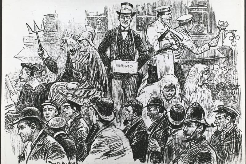 A scene from a demonstration during the dock labourers’ strike in London, August 26, 1889, showing ‘Father Neptune’, London, England. (Photo by Hulton Archive/Getty Images)