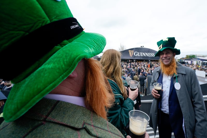 In the Guinness Village on St. Patrick’s Day Thursday during day three of the Cheltenham Festival 2023 at Cheltenham Racecourse on March 16, 2023 in Cheltenham, England. (Photo by Alan Crowhurst/Getty Images)