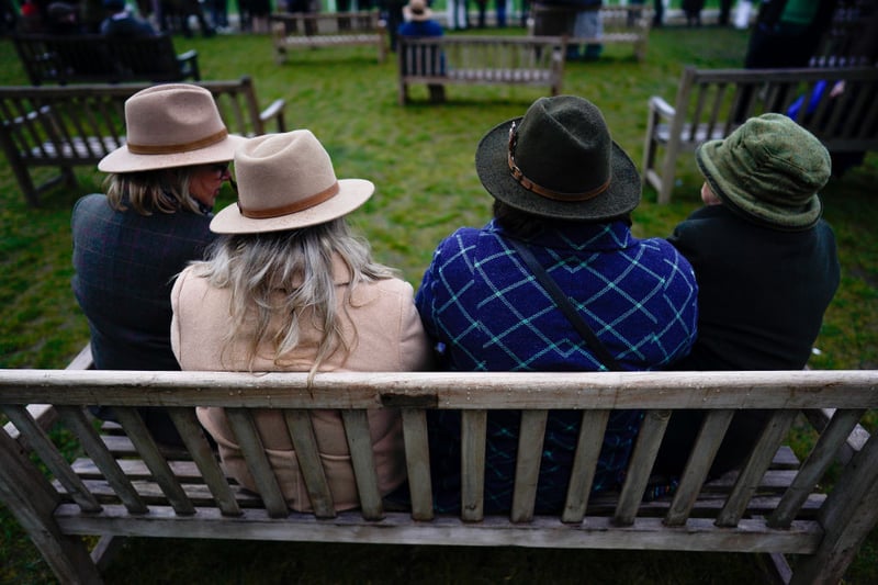 A selection of hats being worn during day three of the Cheltenham Festival 2023 at Cheltenham Racecourse on March 16, 2023 in Cheltenham, England. (Photo by Alan Crowhurst/Getty Images)