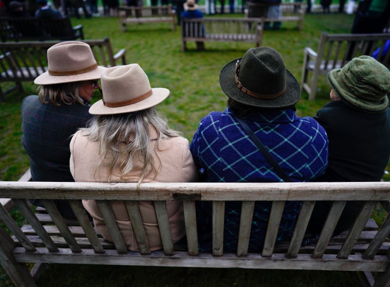 A selection of hats being worn during day three of the Cheltenham Festival 2023 at Cheltenham Racecourse on March 16, 2023 in Cheltenham, England. (Photo by Alan Crowhurst/Getty Images)
