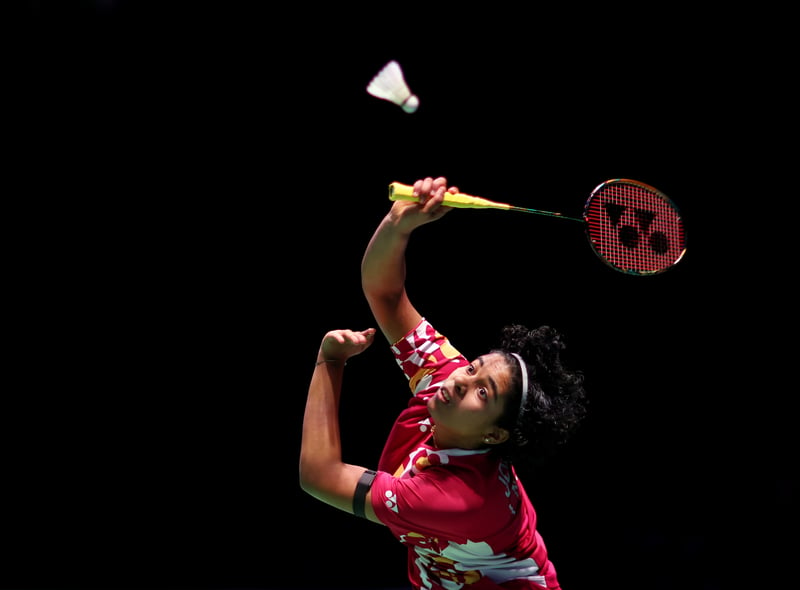Treesa Jolly and Gayatri Gopichand Pullela of India in action during their womens doubles quarter final match against Wen Mei Li and Xuan Xuan Liu of China at Utilita Arena Birmingham on March 17, 2023 in Birmingham, England. (Photo by Naomi Baker/Getty Images)