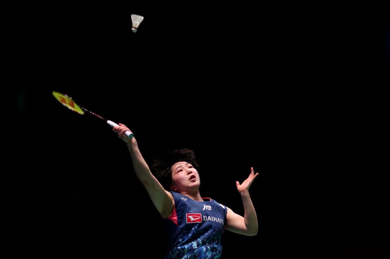 Akane Yamaguchi of Japan in action during her Women’s singles quarter final match against Zhi Yi Wang of China at Utilita Arena Birmingham on March 17, 2023 in Birmingham, England. (Photo by Naomi Baker/Getty Images)