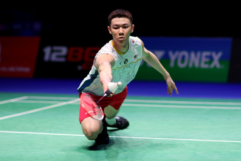 Zii Jia Lee of Malaysia in action during his Men’s Singles quarter final match against Kodai Naraoka of Japan at Utilita Arena Birmingham on March 17, 2023 in Birmingham, England. (Photo by Naomi Baker/Getty Images)