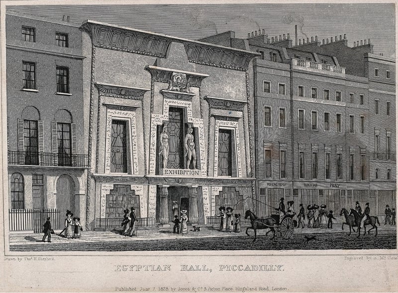 An 1828 drawing of Egyptian Hall.