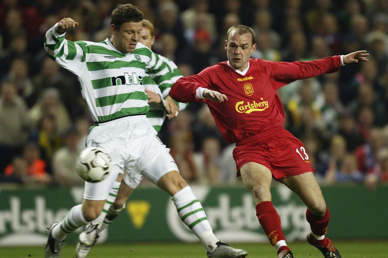 Celtic knew they needed tom come firing out of the blocks and attack from the off against Liverpool. The impressive Alan Thompson made a real impact as he is seen clashing with Danny Murphy during an evenly-matched first half