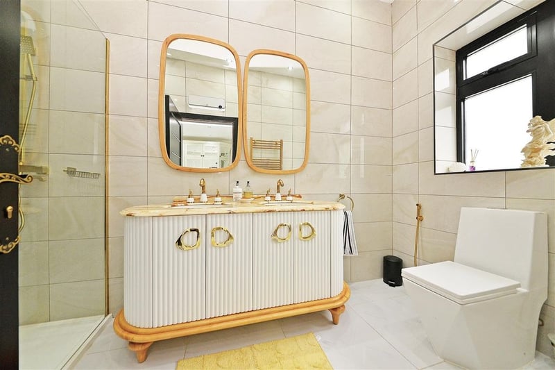 Luxury bathroom with shower.
