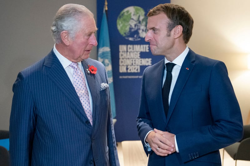 Prince Charles meets with French President Emmanuel Macron during the COP26 summit held in Glasgow. 