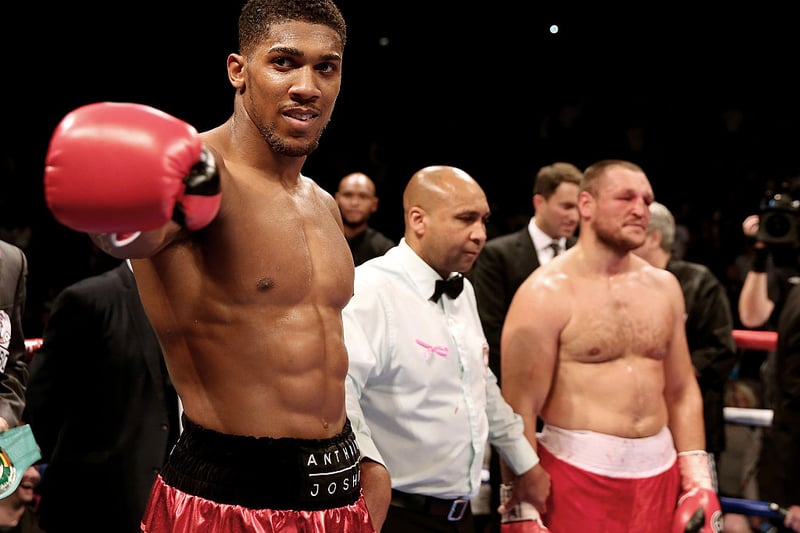 The O2 Arena has become a popular venue for boxing. Here Anthony Joshua celebrates his 2014 victory over Denis Bakhtov in their Vacant WBC International Heavyweight Championship bout. (Photo by Scott Heavey/Getty Images)